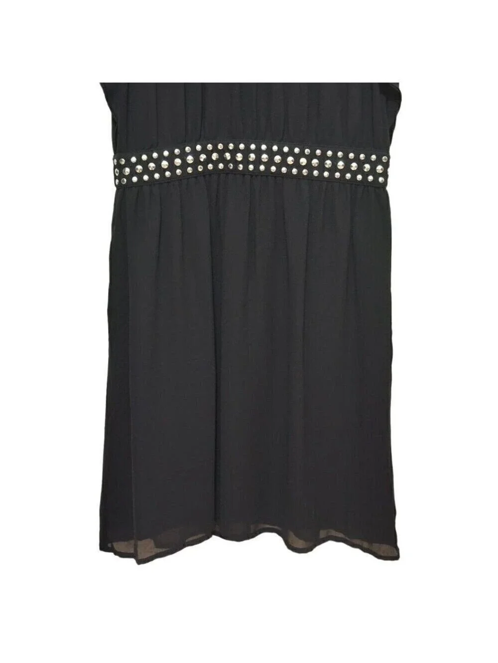 Michael Kors Black Studded Smocked Ruffle Neck Mini Dress Sz S